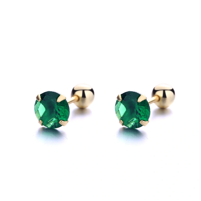 Hainon 925 silver stud earrings women Romantic green zircon 4mm 6mm gold plated jewelry earings 2021 wholesale 1