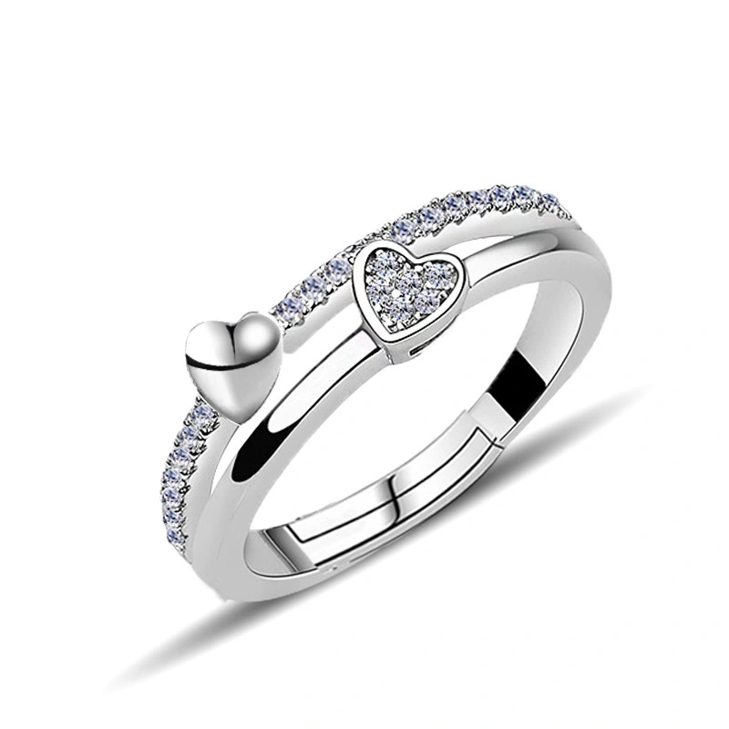 Hainon 925 sterling silver heart zircon open ring fashion ring simple retro couple ring gift for women 1