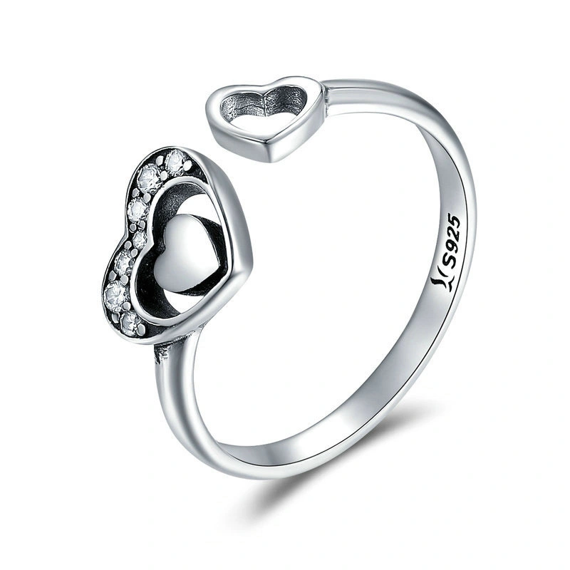 Hainon Hot Selling Love Heart Diamond Open Size Ring Female S925 Sterling Silver Ring Jewelry for Women Wholesale Dropshipping 1