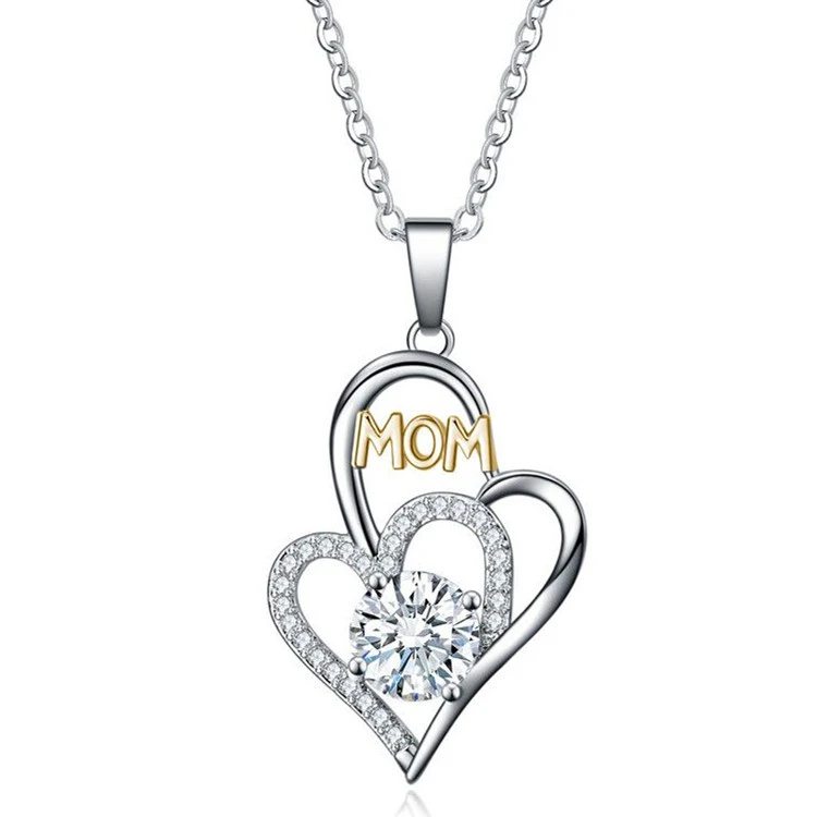 Hainon Mother's Day Gift Letter Mom Crystal Heart Pendant Necklace Luxury 18k Gold Plated Heart Necklace dropship 1