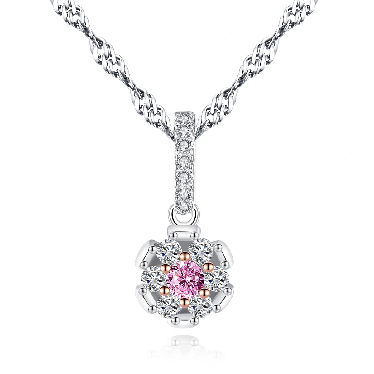 Hainon Pink Sterling silver necklace CZ  jewelry necklace Mother's Day gift to wife necklace 1