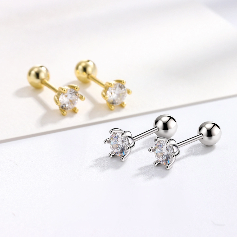 Hainon 925 silver stud earrings for women zircon round 4mm gold plated earrings wholesale 2022 1