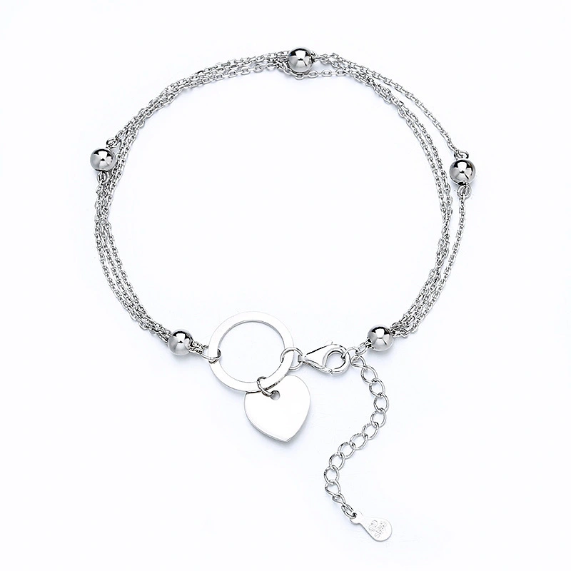 Hainon Spot wholesale S925 sterling silver double peach heart  bracelet jewelry Gift card flannel bag set 1