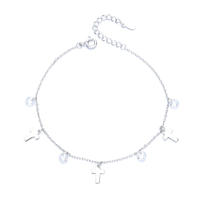 Hainon S925 Sterling Silver Simple Glossy Cross Fashion Temperament Bracelet Sterling SilverJewelry Gift card flannel bag set 1