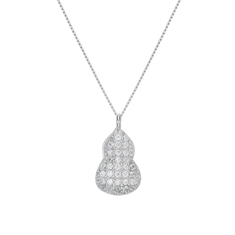 Hainon S925 silver micro inlaid full zircon gourd necklace fashion simple temperament Gift card flannel bag set 1