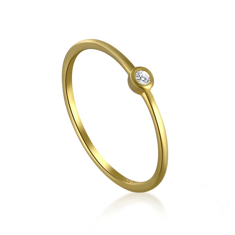 Hainon Wedding Rings S925 Sterling Silver Single Diamond Ring Japanese Simple Gold-plated Trend Sweet Ring Jewelry Women 1