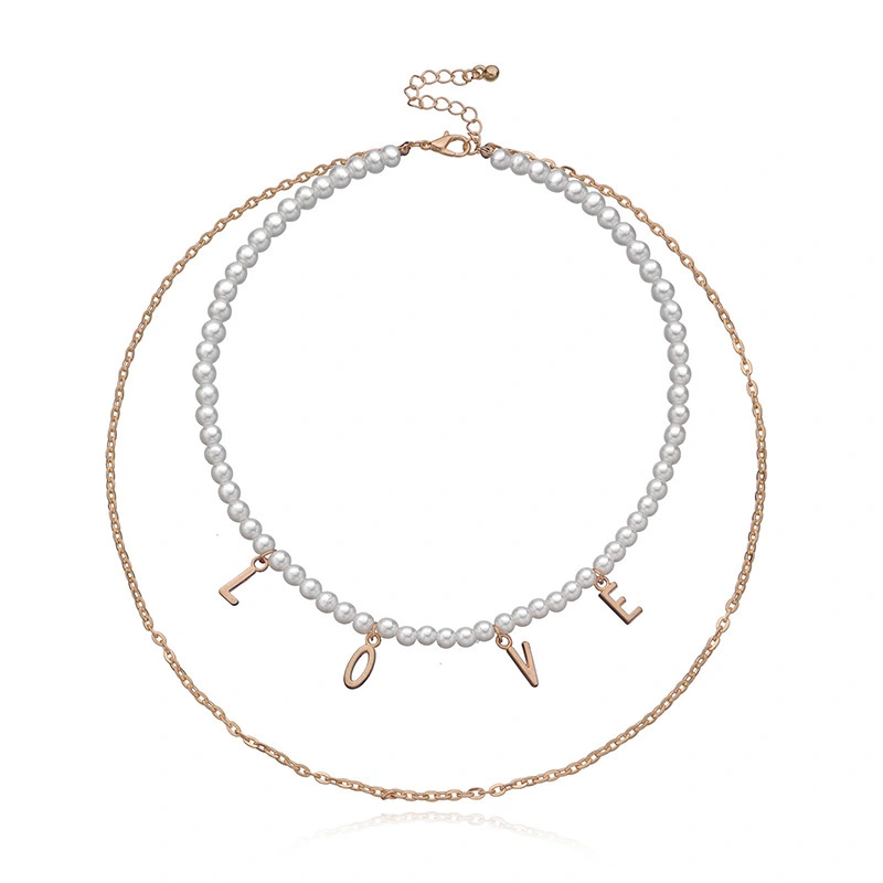 Hainon fashionable double chains necklace love letter jewelry pendant necklace women Best holiday gifts 1