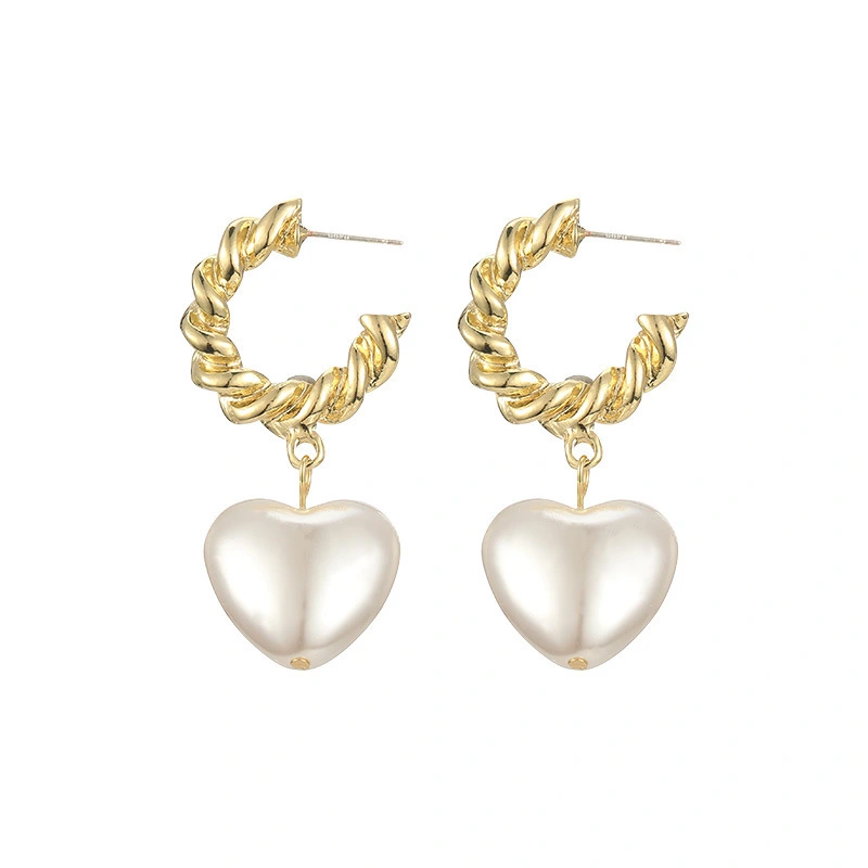 Hainon Custom Jewelry thick Big heart pearl Hoop Earring Women Copper Brass Gold Plated Twist Hoop Earrings 1