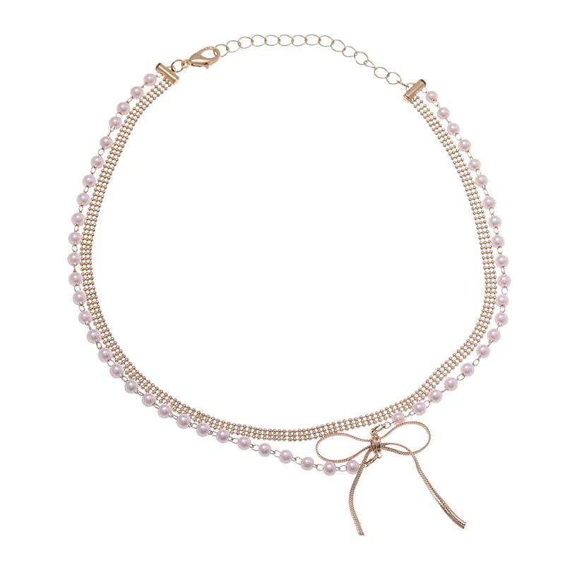 Hainon fashionable double chains necklace bowknot jewelry pendant necklace women Best holiday gifts 1