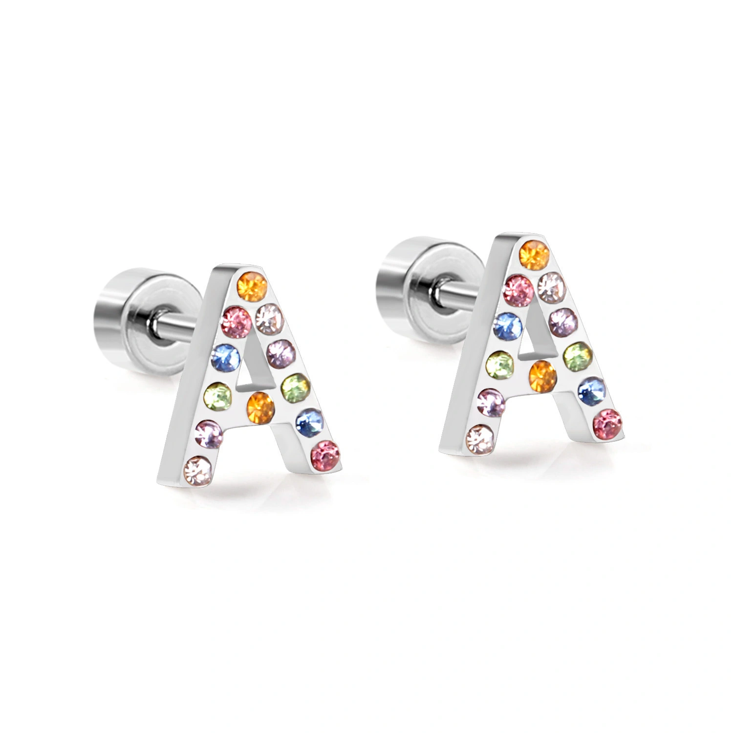 Hainon high quality fashion stainless steel letter rainbow crystal earrings gifts jewelry women wholesale stud earrings 1