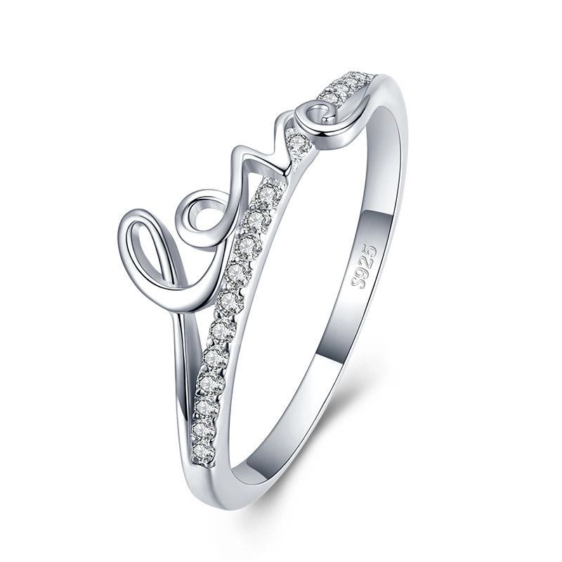 Hainon s925 sterling silver English letter LOVE ring temperament elegant female ring Gift card flannel bag set 1