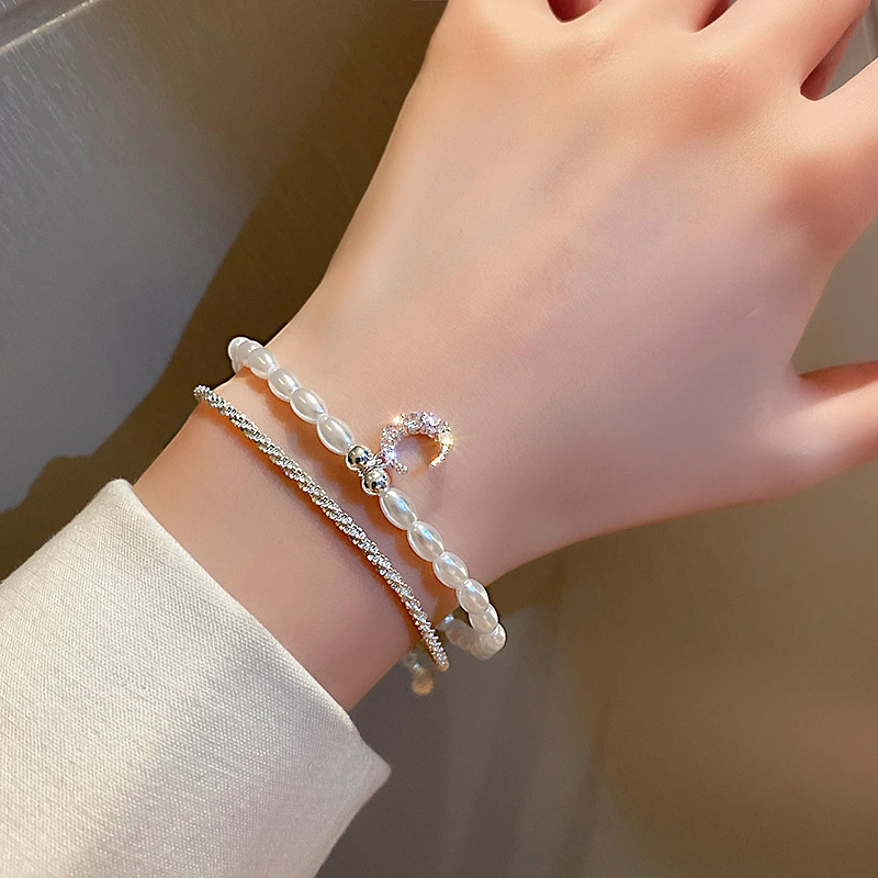 Hainon Bracelets & Bangle Jewelry Gold Plated Alloy moon cz Pearl Bracelet wholesale 1