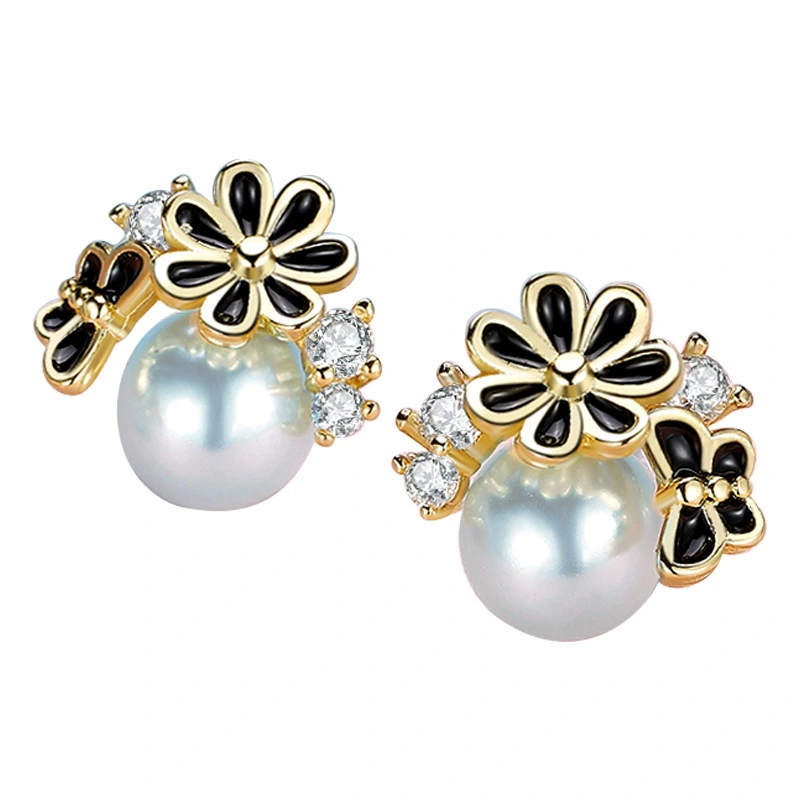 Hainon earrings for women silver plate Artificial pearl stud earrings instock wholesale Sterling silver Ear needle 1