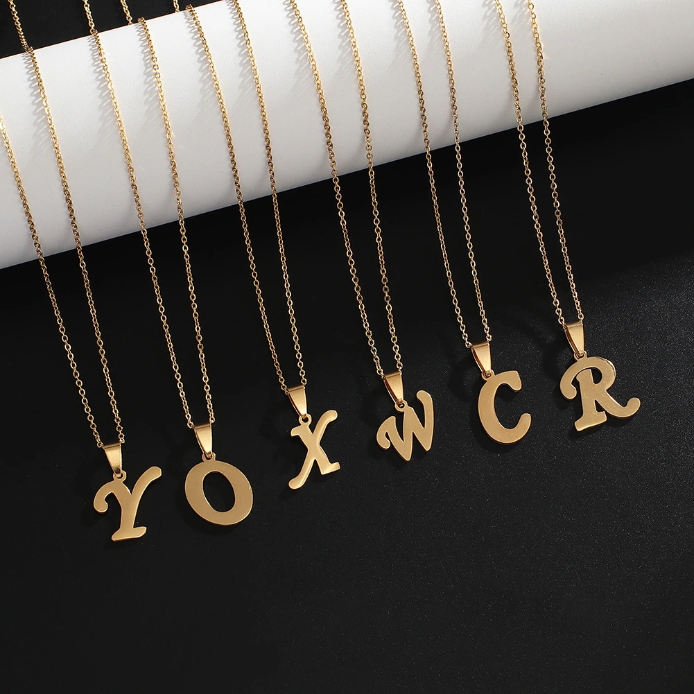 Hainon 18k initial necklace stainless steel necklace Personalized Letter Pendant Tiny Necklaces Jewelry Gift for women 1