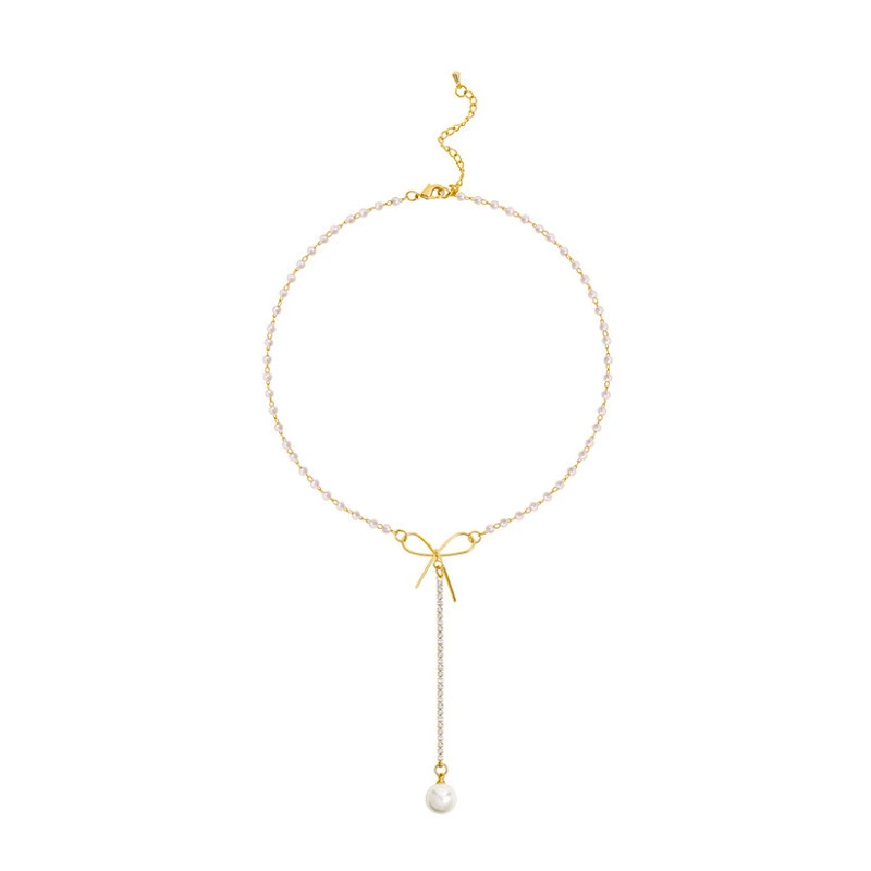 Hainon jewelry pendant Necklaces bowknot cz long pearl necklace for women Best festival gift 1