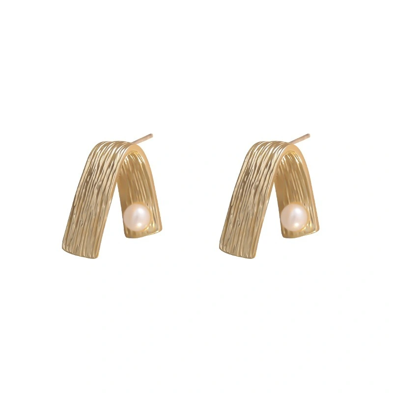 Hainon Top quality gifts pearl stud earrings silver needle gold plated pearl earrings women 1