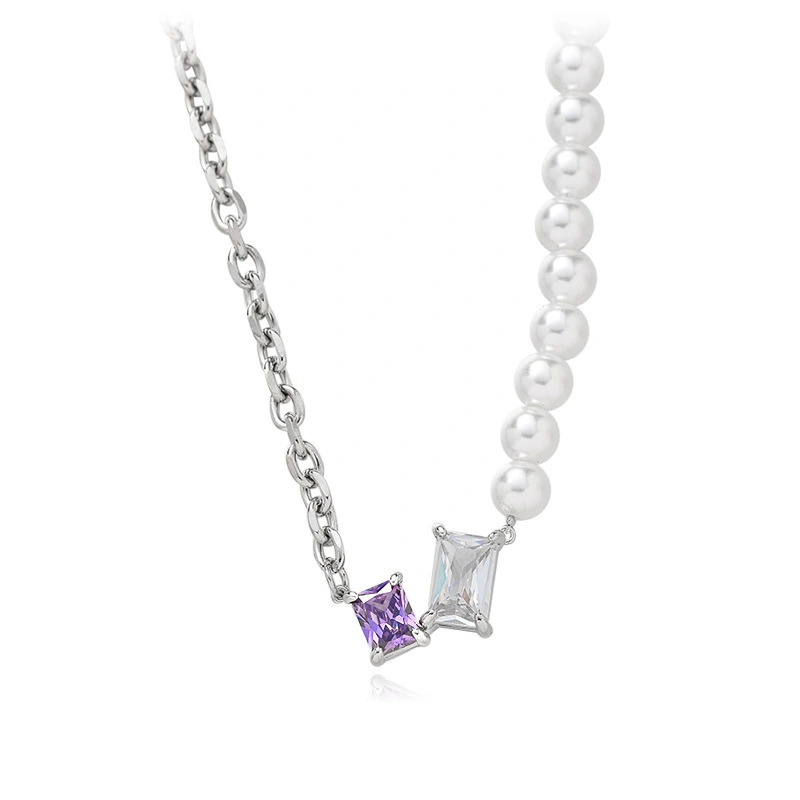 Hainon Wholesale necklace Unique Silver plated purple birthstone Chain Jewelry Pearl New Design Fashion Necklaces 1