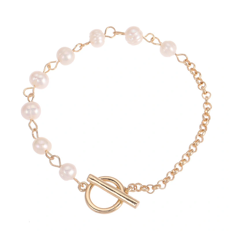 Hainon  Pearl Beads Cz Charm Bracelet Gold Plating Full Zirconia circle Pearl Bracelet women gifts 1