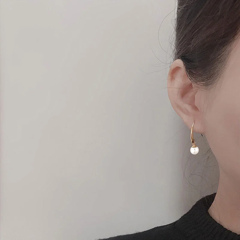 Hainon Gold Plated Earrings Sterling Silver Design Pearl Earrings Retro Simple And Compact French Temperament Women Earring 1