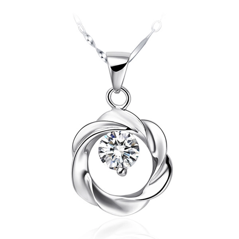 Factory wholesale pendant necklace plating white gold round zircon 18inch white gold Snake chains 1