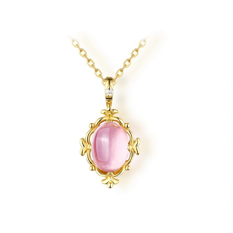 Hainon Fashion Gold Plated Necklace for Women Pink Opal Crystal Pendant Necklace Chain Party Engagement Jewelry 1