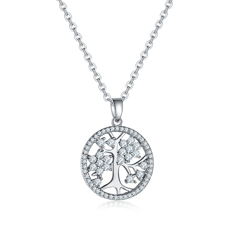 wholesale silver plated necklace Shiny zircon plant tree Valentine's Day gift 1