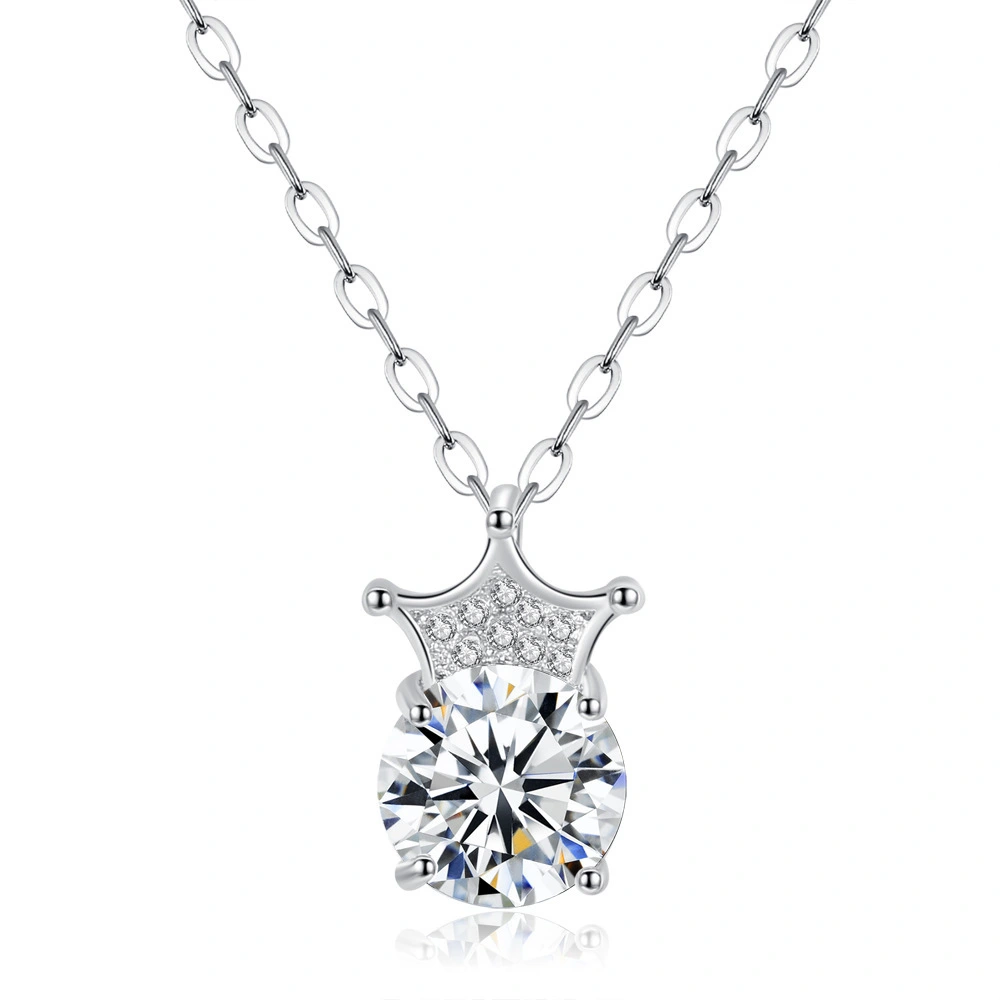 Hainon jewelry necklace creative Shiny white Zircon Sweet Crown Pendant Necklace for women Spot wholesale 1