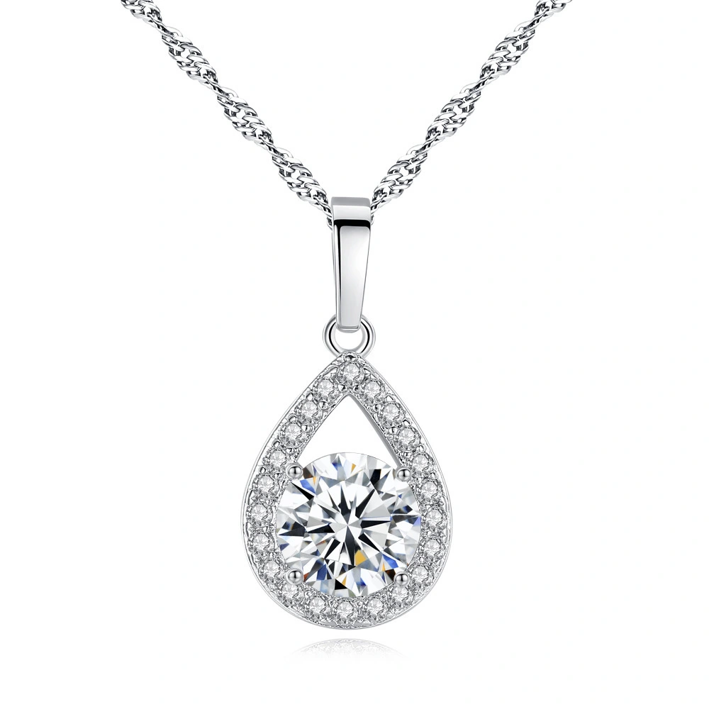 Hainon jewelry necklace creative Shiny white Zircon Sweet water drop Pendant Necklace for women Spot wholesale 1