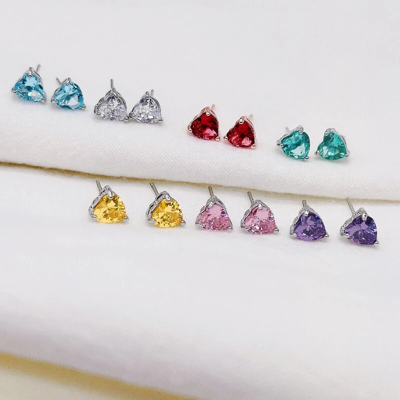 Hainon cute Love French temperament color zircon peach heart stud earrings jewelry for women wholesale 1