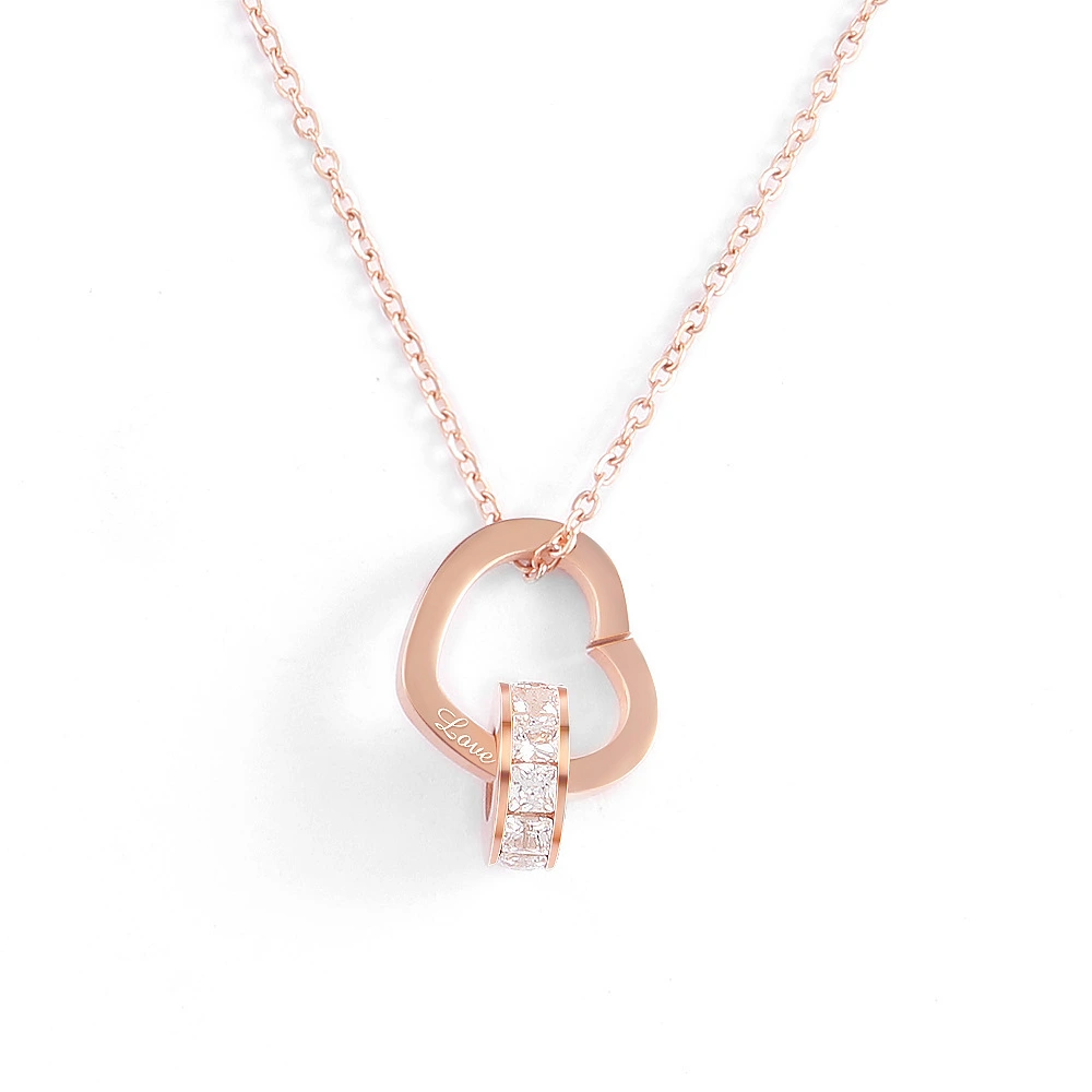 Hainon cute Valentine's Day Gift Diamond Necklace Heart Pendant Girls jewelry wholesale fashion necklace 1