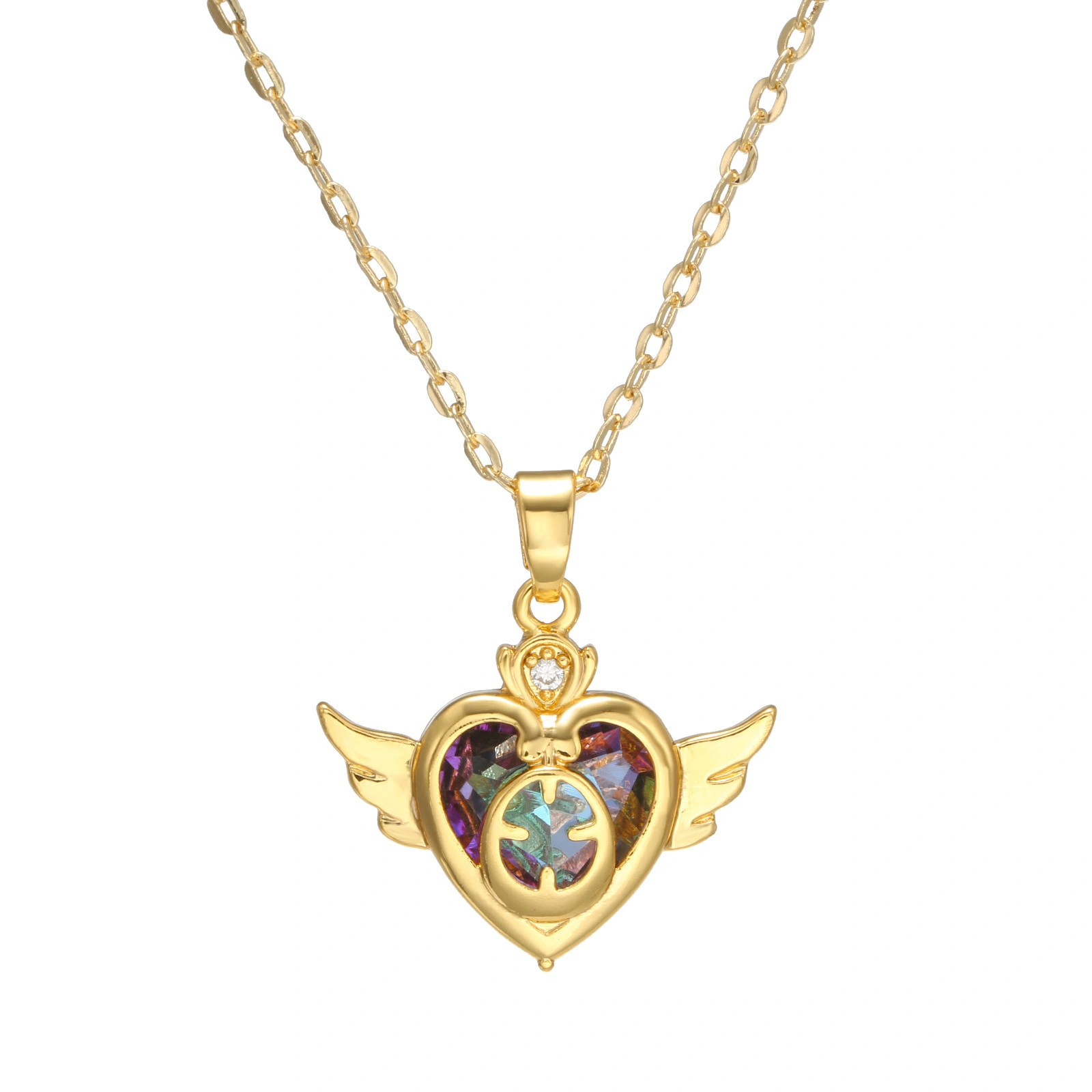 Hainon fashion Love Angel Wing Titanium Steel Inlaid Crystal Pendant Necklace Heart Clavicle Chain Necklace 1