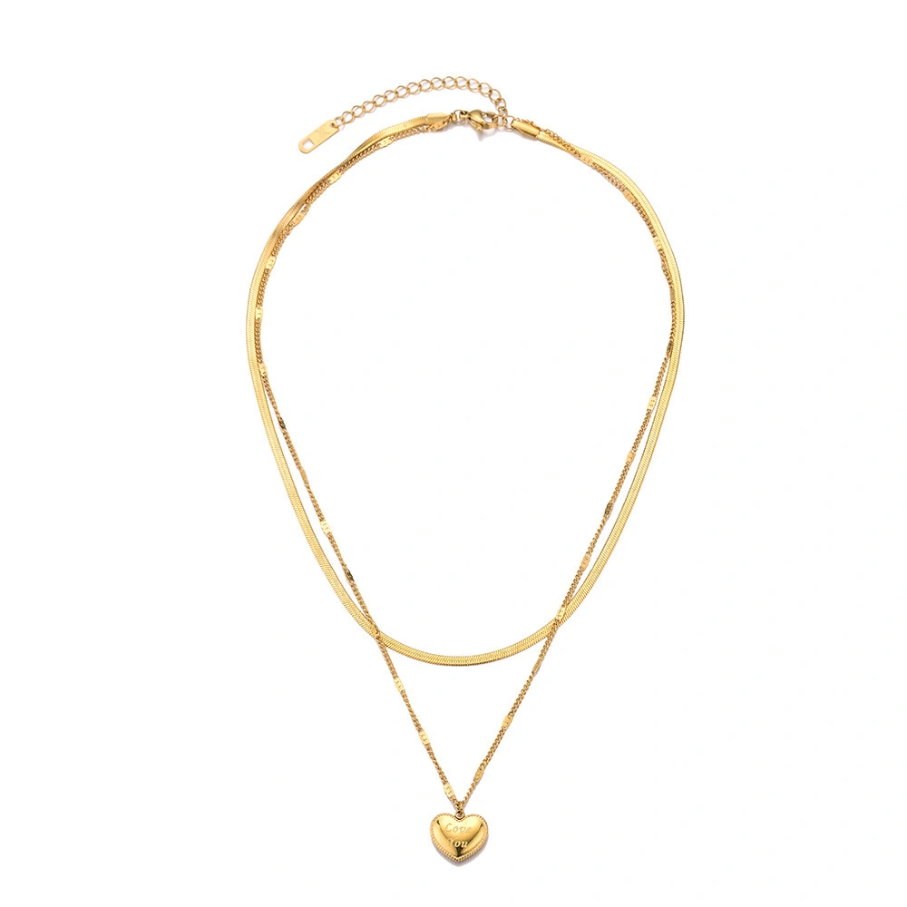 Hainon New niche real gold love pendant fashion titanium steel double layer snake bone necklace love you necklace 1
