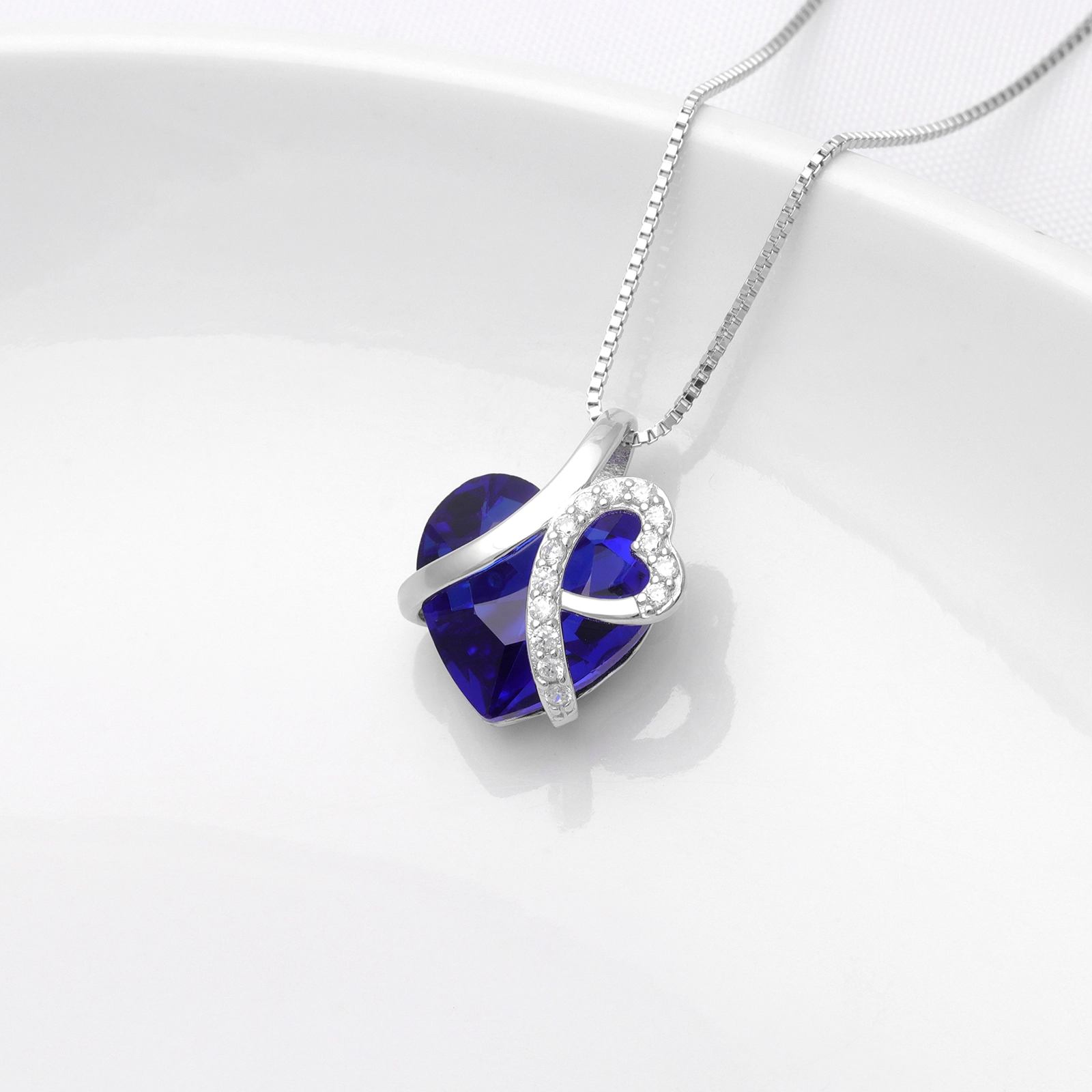 Hainon S925 Silver Pendant Jewelry Necklaces Women Blue Crystal Love Engraved Pendant Necklace Valentine's Day Gift Wholesale 1