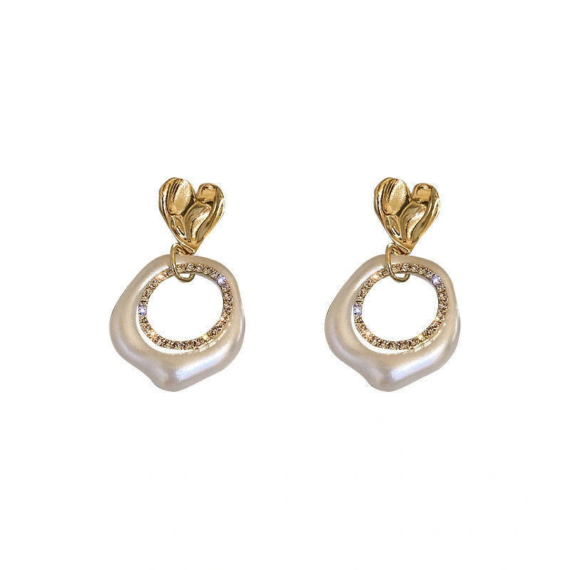 Hainon Pearl love earrings geometric circle hollow earrings elegant temperament personality earrings 1