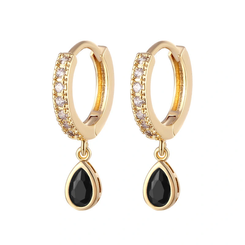 Hainon Water drop zircon earrings fashion temperament micro inlaid zircon ear hoop colorful earrings 1