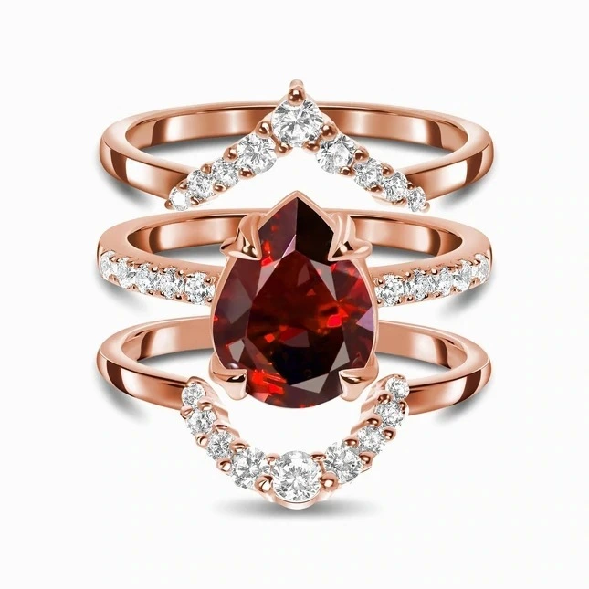 Hainon S925 Sterling Silver Three-layer Zircon Rose Gold Wedding Ring 1