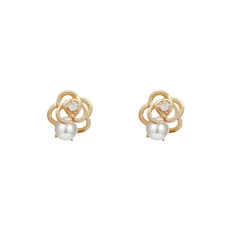 Hainon S925 silver needle flower pearl earrings personality temperament earrings retro earrings jewelry 1