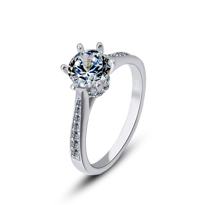Hainon sterling silver ring 6mm white zircon Micro-inlaid silver rings women wedding jewelry wholesale 1