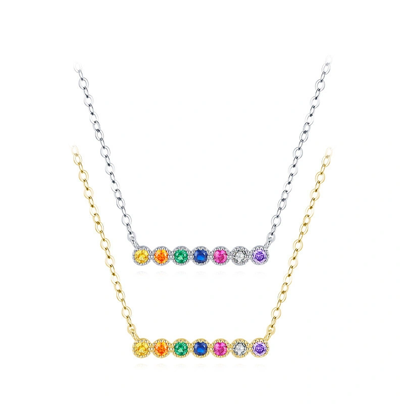 Hainon S925 sterling silver rainbow candy sweet Birthstone necklace fairy clavicle chain pendant Gift card flannel bag set 1
