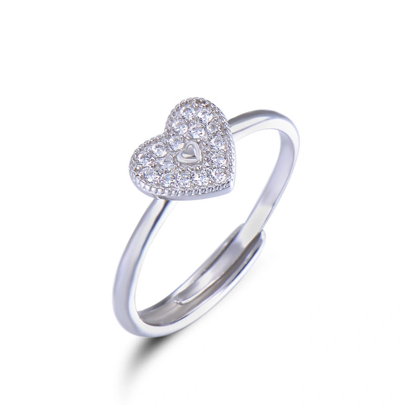Hainon sterling silver ring adjustable heart white zircon Micro-inlaid silver rings women wedding jewelry wholesale 1
