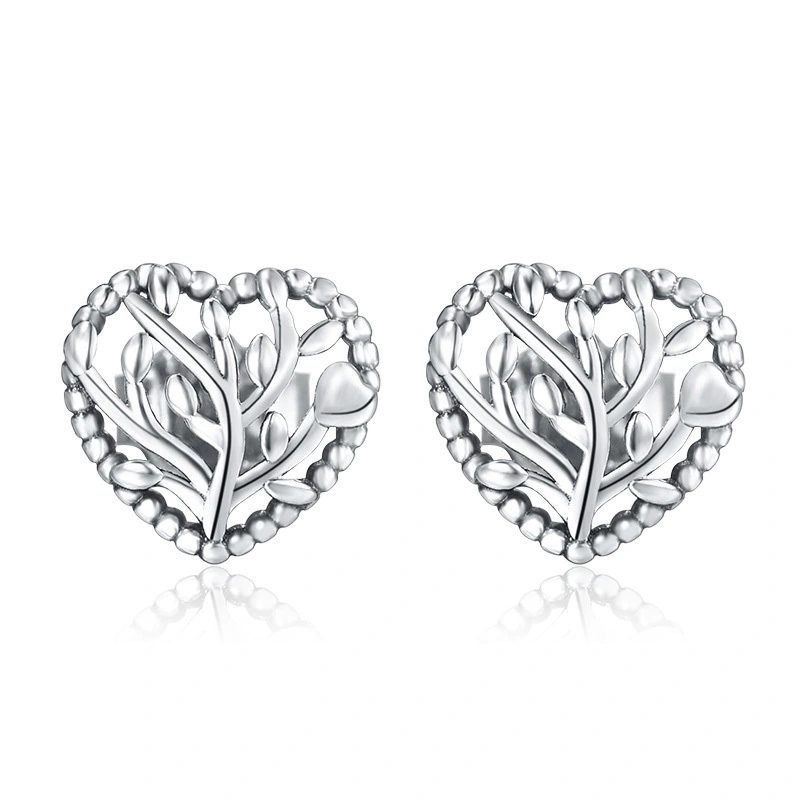 Hainon Vintage s925 sterling silver tree of life heart earrings female daily wear earrings Gift card flannel bag set 1
