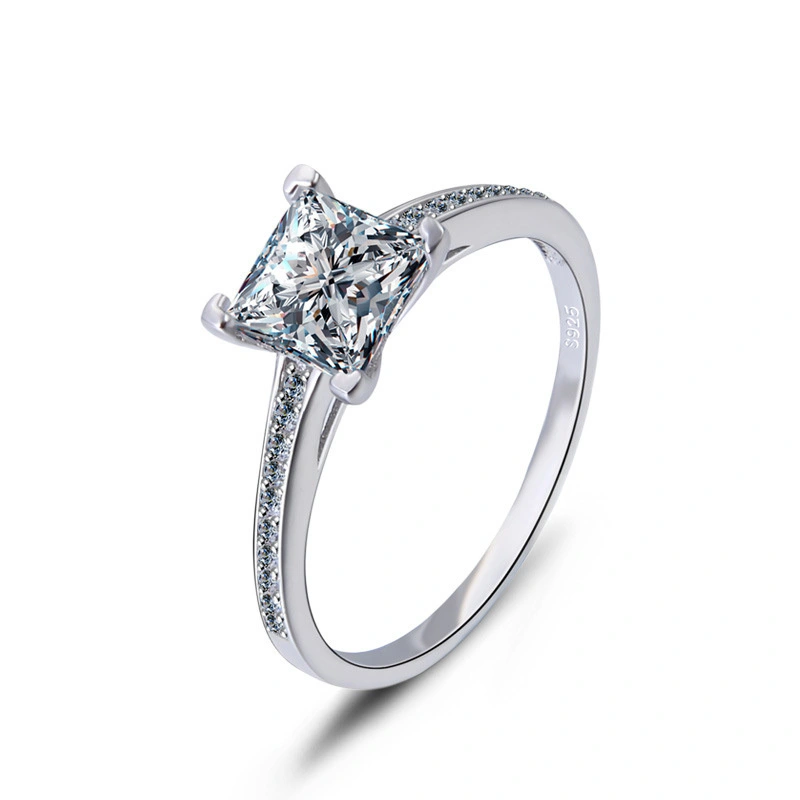 Hainon sterling silver ring 6mm white zircon square Micro-inlaid silver rings women wedding jewelry wholesale 1
