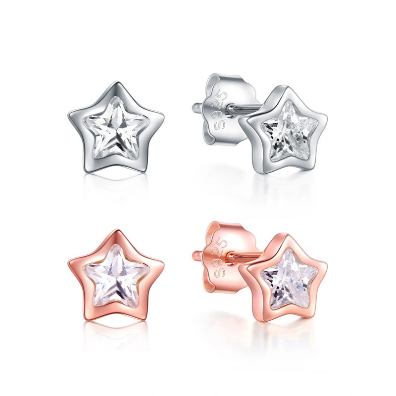 Hainon s925 sterling silver simple star zircon earrings sweet and lovely earrings wholesale Gift card flannel bag set 1