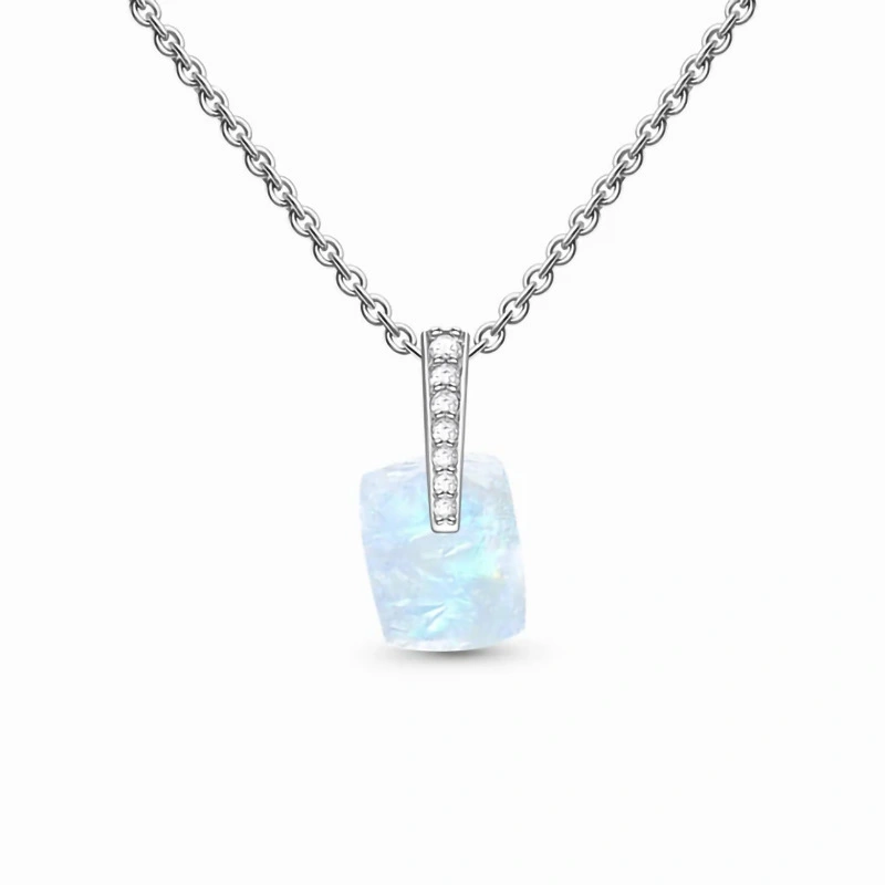 Hainon S925 Sterling Silver Geometric Moonstone Pendant Necklace For Women 1