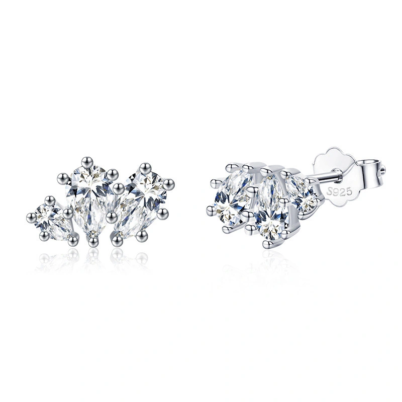 Hainon Simple s925 silver zircon stud earrings female geometric temperament small earrings Gift card flannel bag set 1
