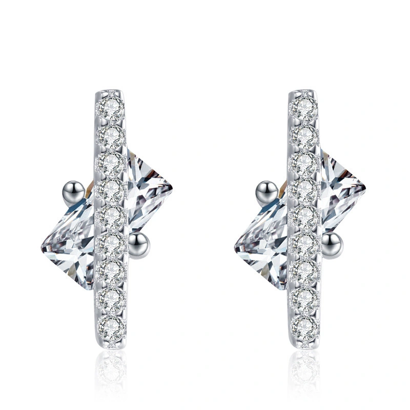 Hainon s925 Sterling Silver Geometric Fashion Stud Earrings Popular Temperament Crystal Earrings Gift Card Flannel Bag Set 1