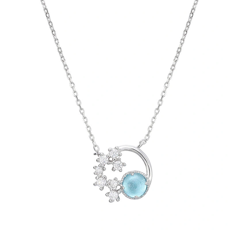 Hainon jewelry necklace pink blue crystal moon Valentine's Day gifts sterling silver necklace women 1