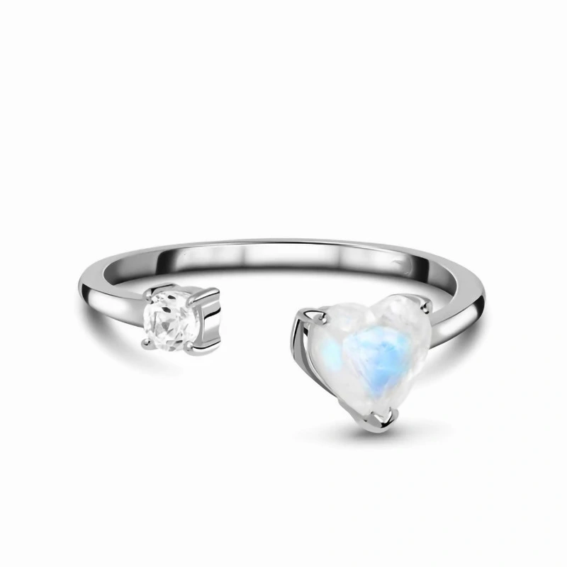 Hainon S925 Sterling Silver Promise Heart Ring Moonstone Micro Set Zircon Open Adjustable Wedding Rings For Women 1