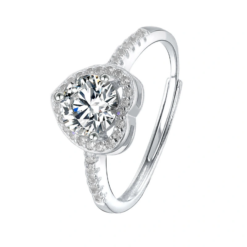Hainon sterling silver ring heart zircon thin adjustable silver rings jewelry women wholesale 1