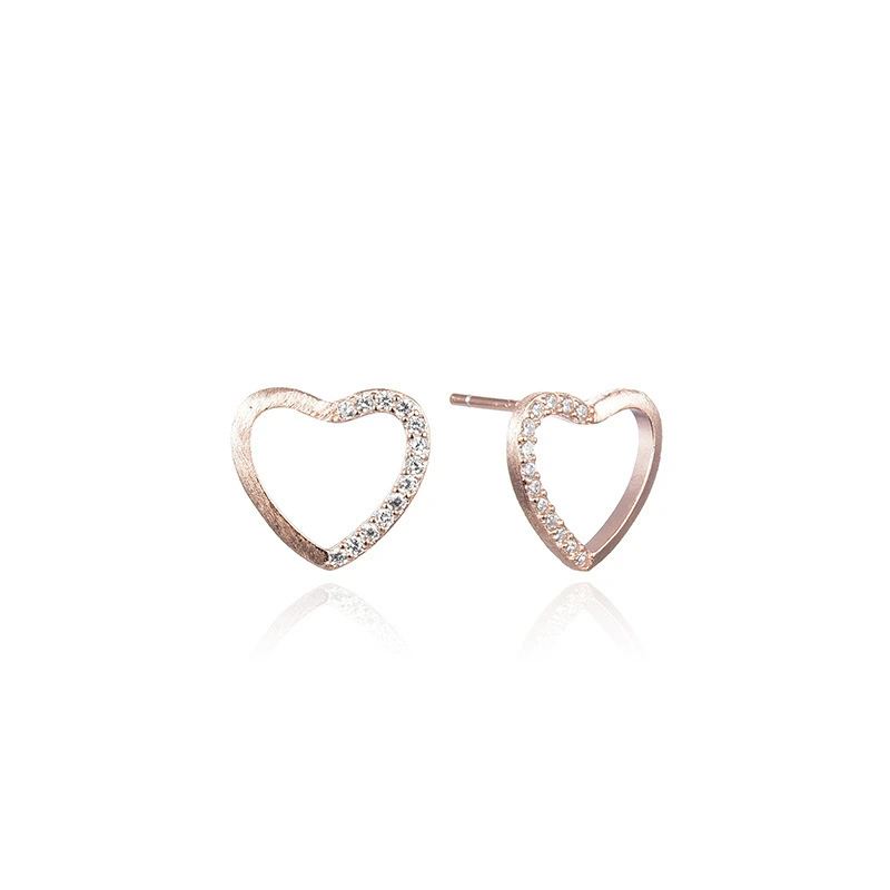 Hainon wholesale Hollow small love s925 silver earrings sweet beauty Stud Earrings Gift card flannel bag set 1